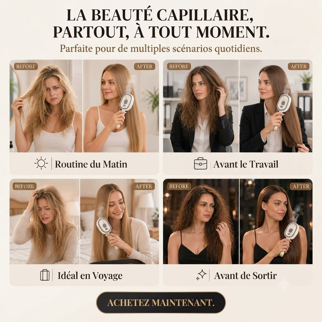 Brosse Électrique Capillaire 3-en-1 — Massage Cuir Chevelu & Applicateur d'Huile