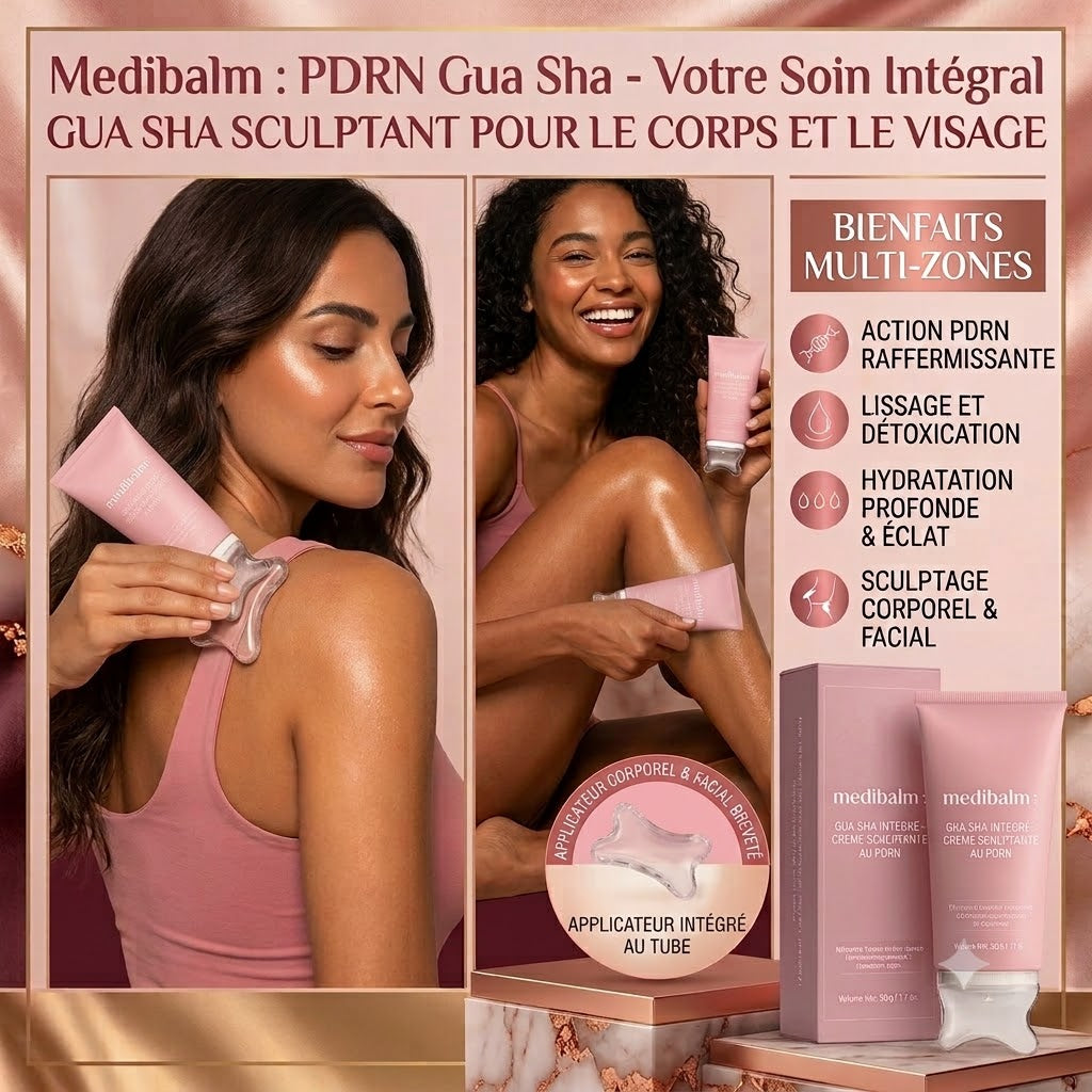 MEDIBALM® — Crème Sculptante Cou & Décolleté au PDRN & Gua Sha Intégré (90 g)