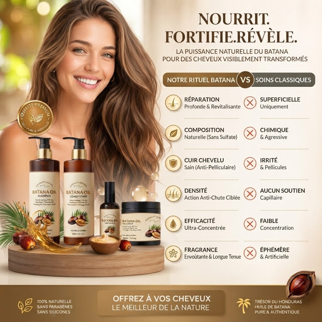 Rituel Batana Oil 3-en-1 — Huile, Shampoing & Après-Shampoing Anti-Chute (Sans Sulfate)