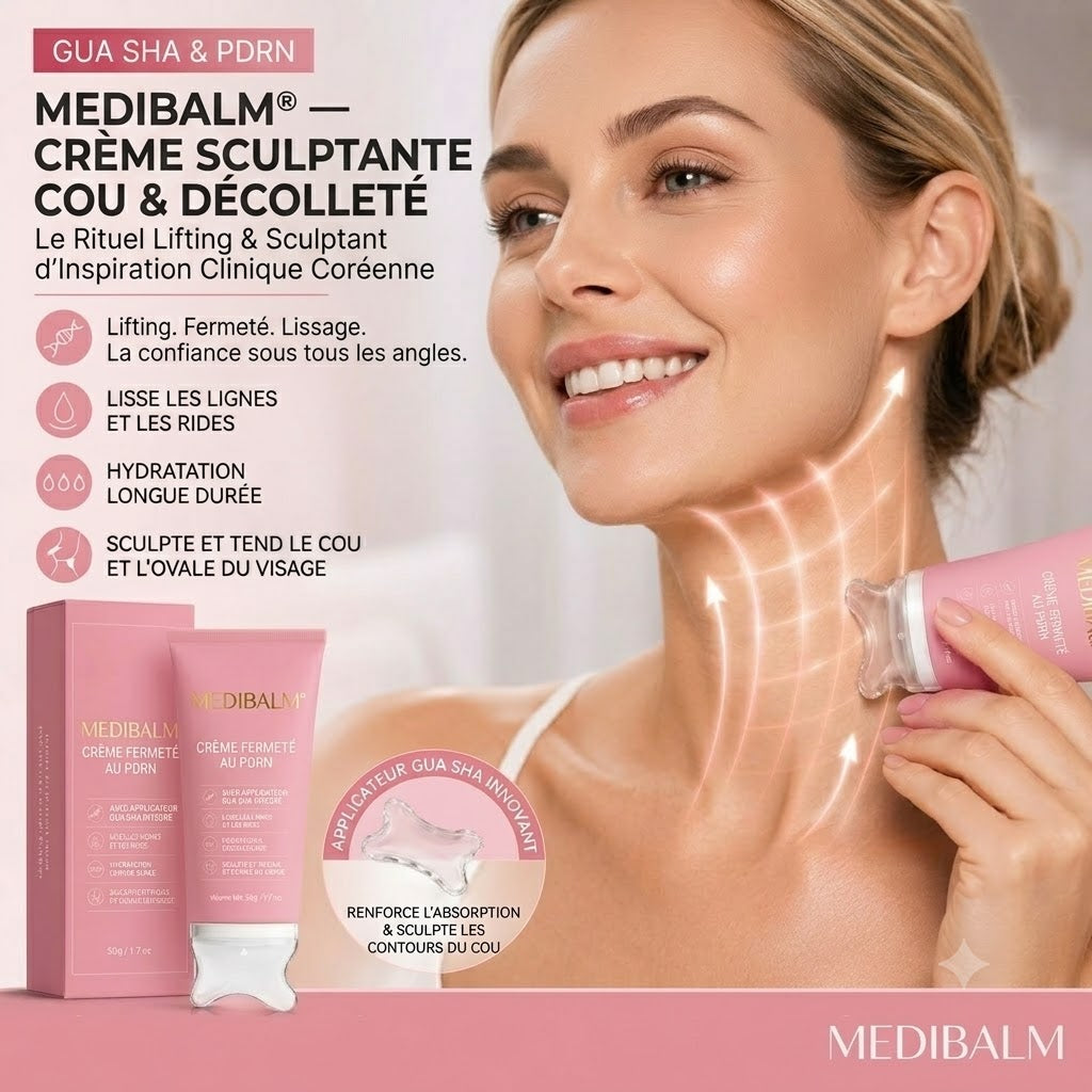 MEDIBALM® — Crème Sculptante Cou & Décolleté au PDRN & Gua Sha Intégré (90 g)