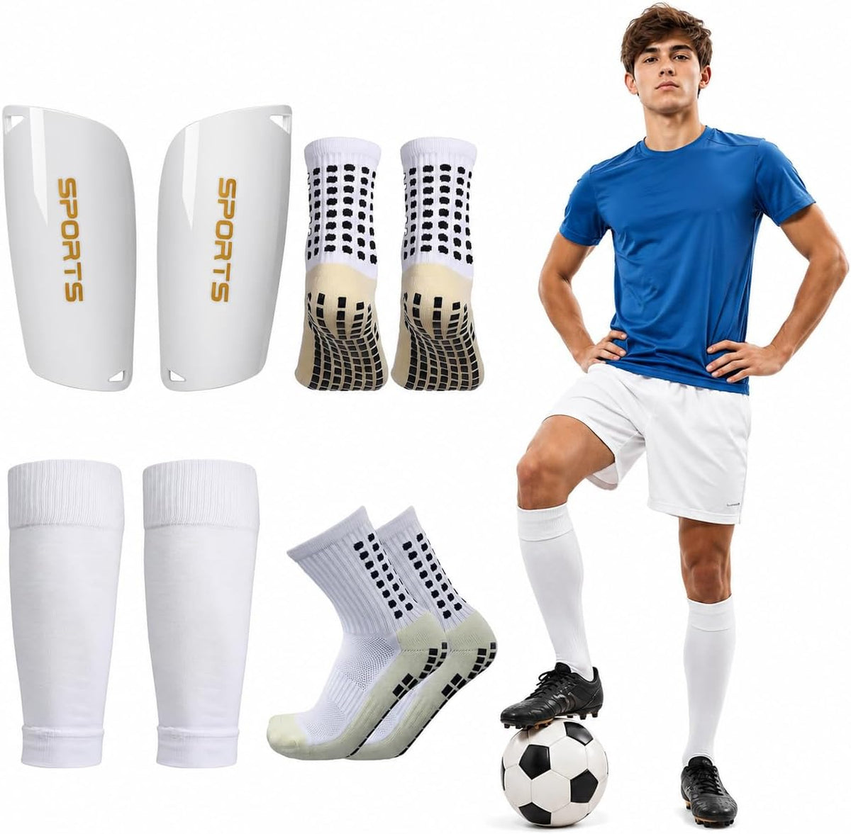 MATCHGRIP PRO™ — Pack Football 5-en-1 : Chaussettes Grip, Protège-Tibias, Manchons, Strap & Sac