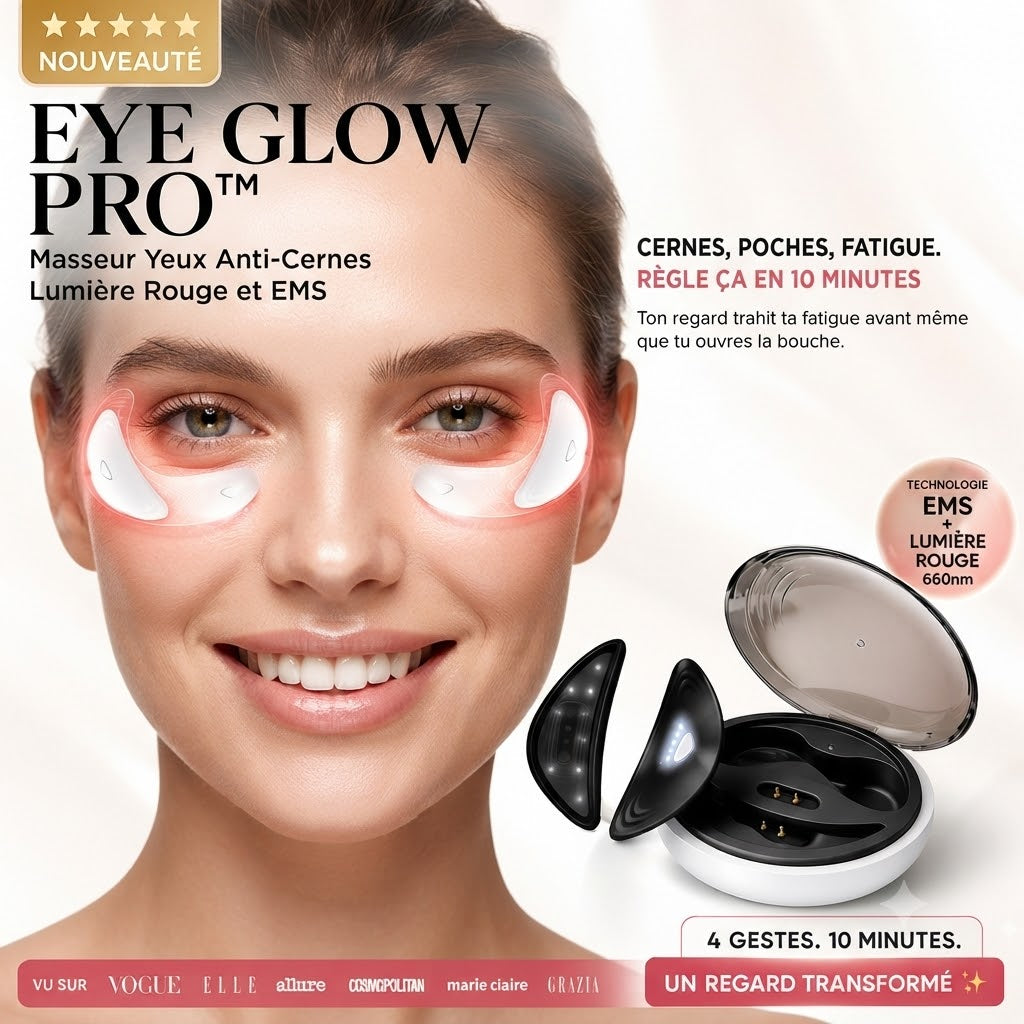 EYE GLOW PRO™, Masseur Yeux Anti-Cernes Lumiere Rouge et EMS