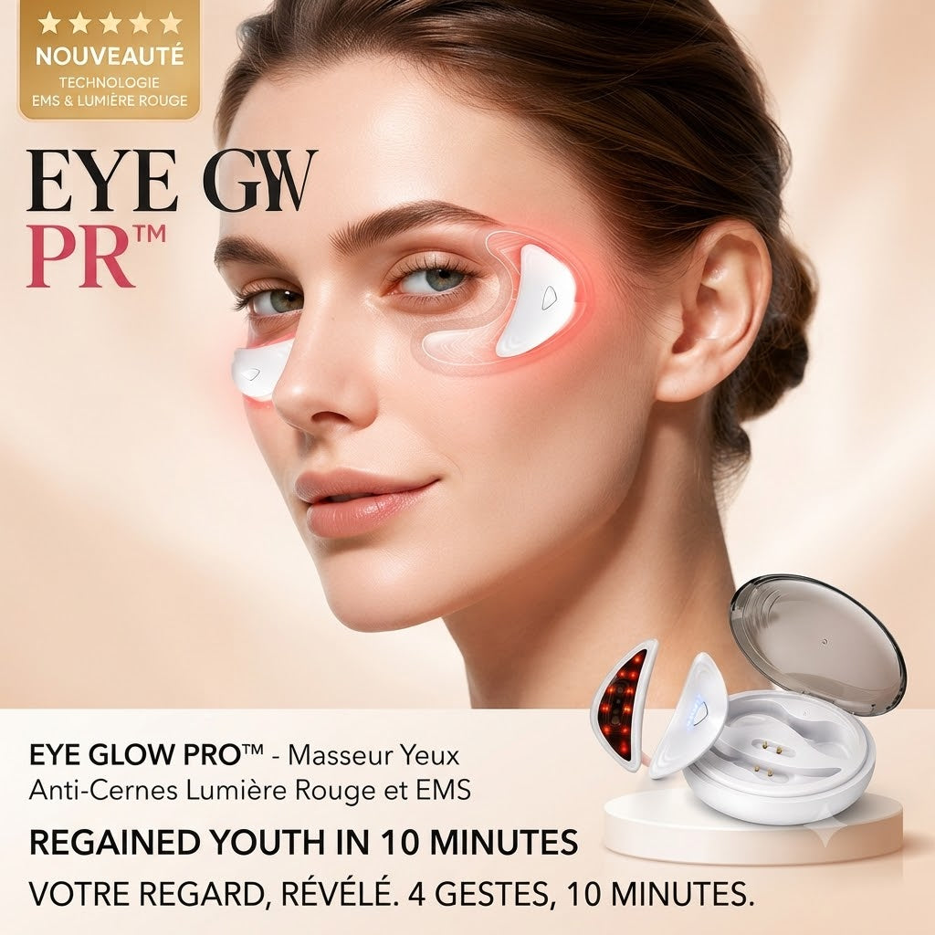 EYE GLOW PRO™, Masseur Yeux Anti-Cernes Lumiere Rouge et EMS