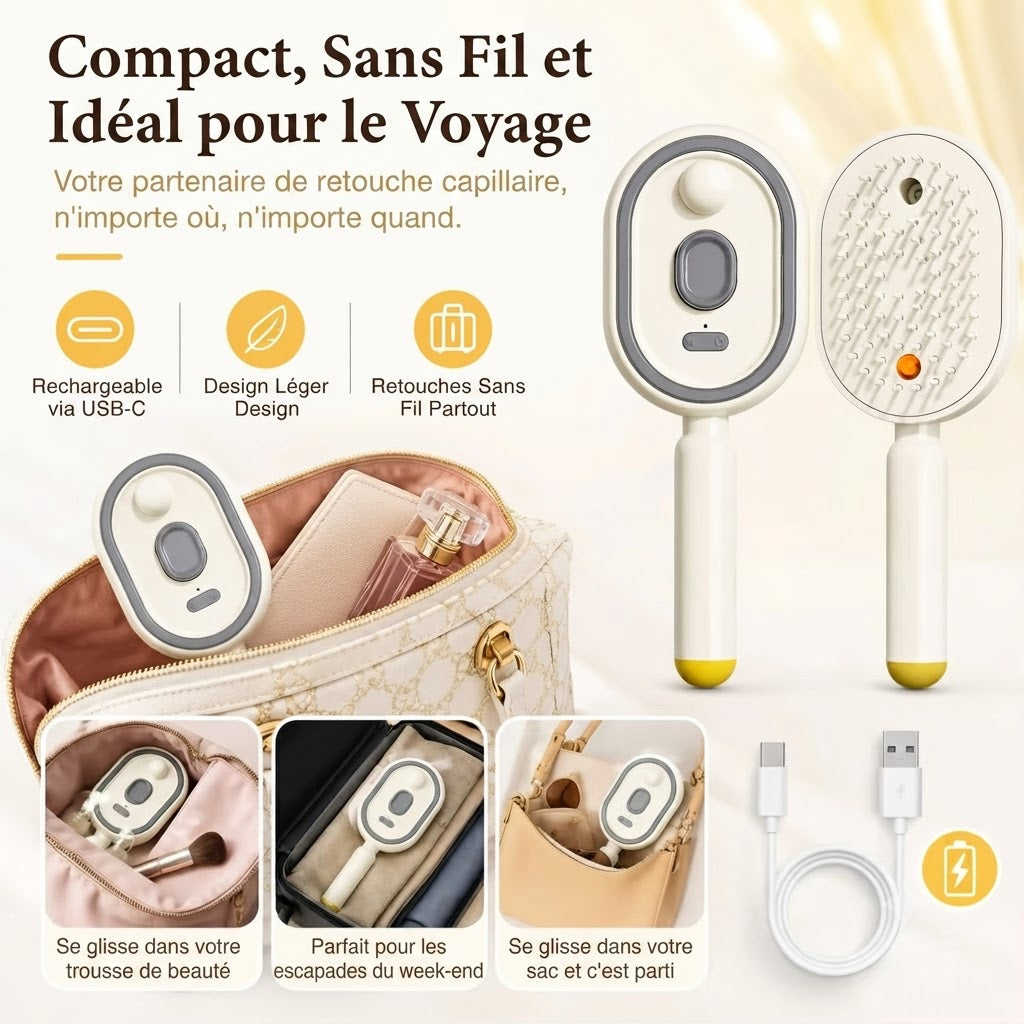 Brosse Électrique Capillaire 3-en-1 — Massage Cuir Chevelu & Applicateur d'Huile