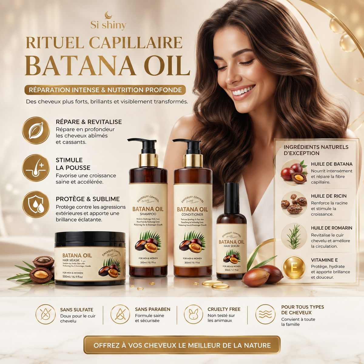 Rituel Batana Oil 3-en-1 — Huile, Shampoing & Après-Shampoing Anti-Chute (Sans Sulfate)