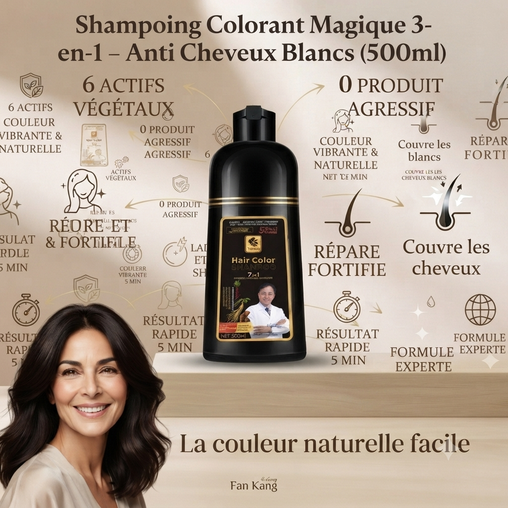Shampoing Colorant Magique 3-en-1 — Anti Cheveux Blancs (500ml)